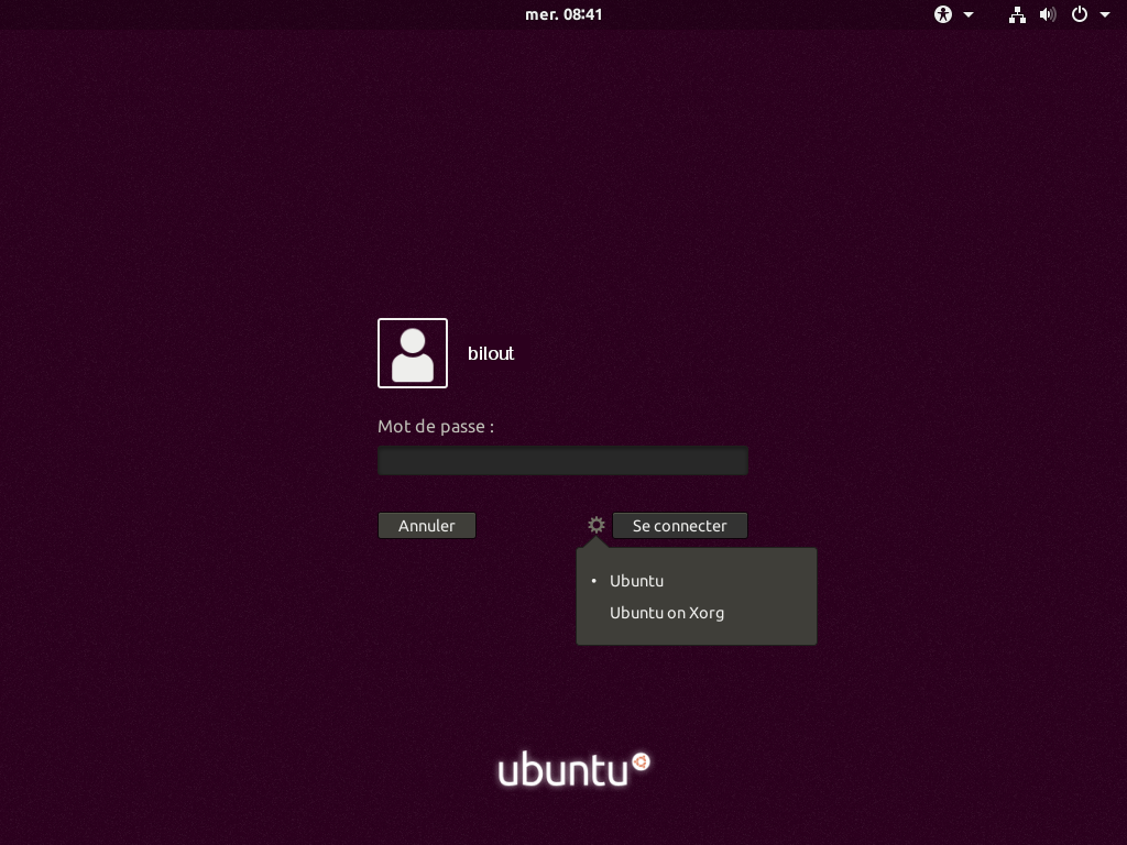 écran de connexion d'Ubuntu