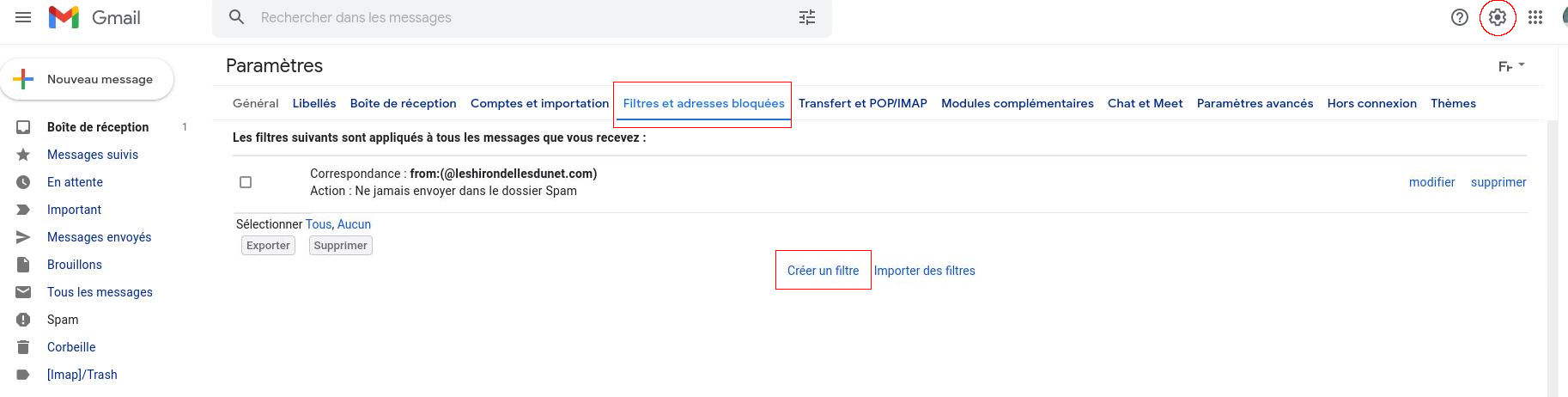 Filtre anti spam de gmail