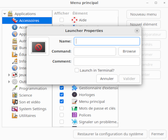 Menu pour lanceur Ubuntu